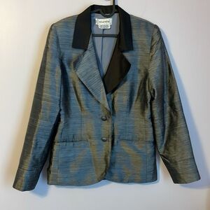 Khanitha Vintage Gray Silver Black Thai Silk Blazer size 40